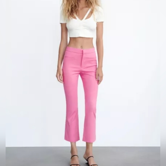 Zara Women's Pink Mini Flare Pants SMALL - Picture 2 of 12